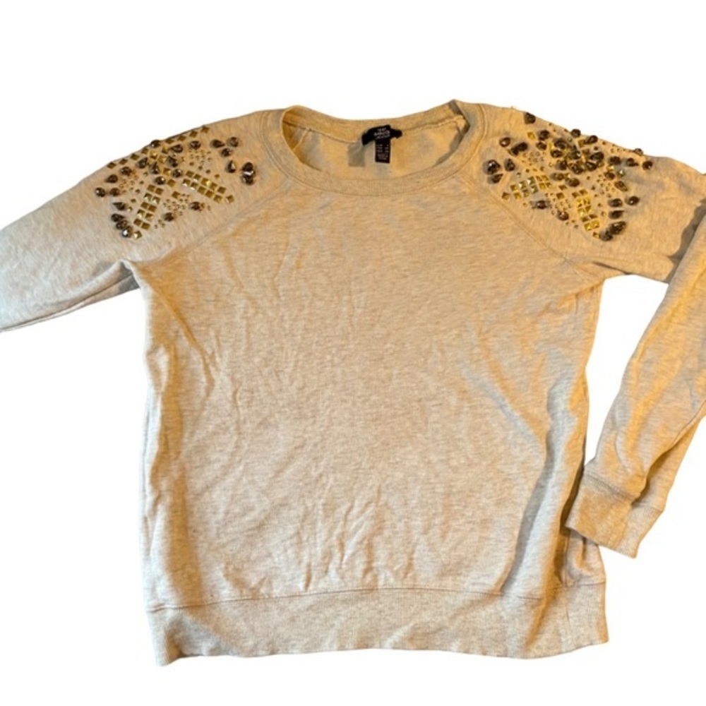 Mango Embellished Light Beige Crewneck Sweatshirt